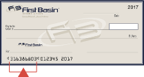 Check showing routing number location, bottom left of check